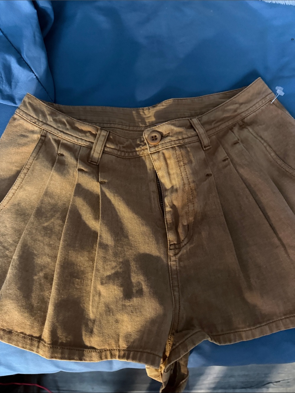 Free People High-Waist Brown Pleated Shorts